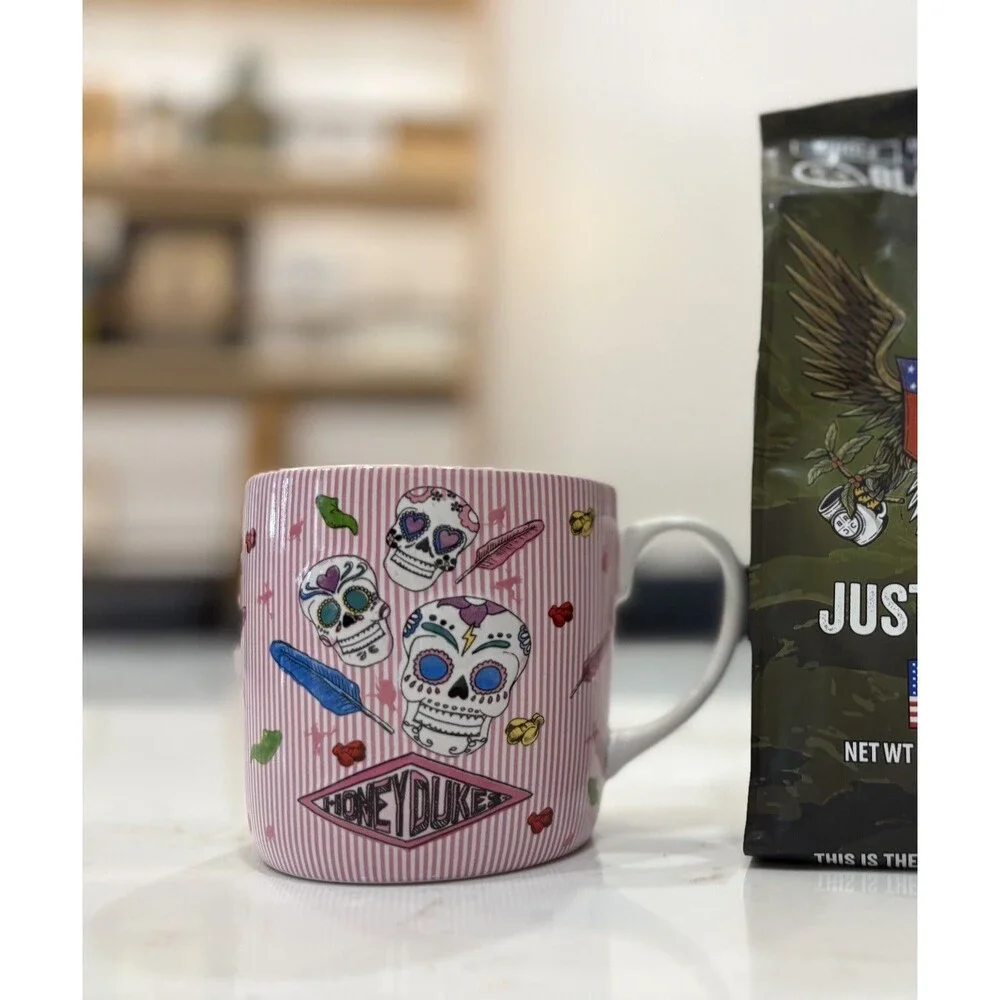 Harry Potter Pink Stripe Honeydukes Sugar Skulls Sweet Candy Shop Ceramic Mug